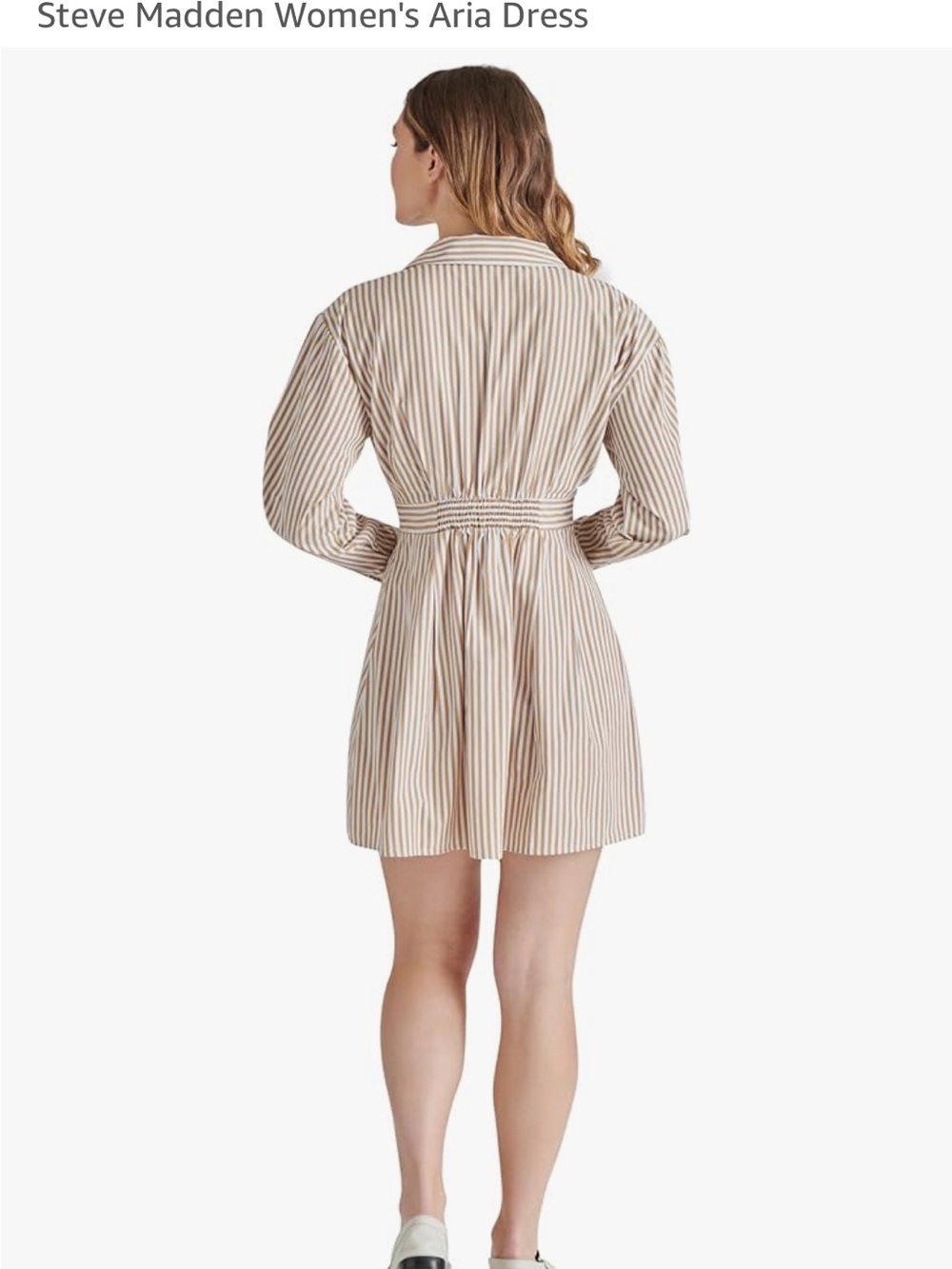 Steve Madden Tan and White Striped Long Sleeve Shirt Dress. Sz Sm. NWT - Picture 5 of 10